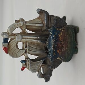 Vintage Nautical Ship Figurine - Gray and Red Accents
